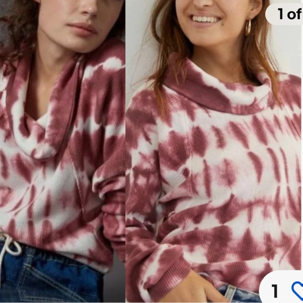 Anthropologie Pilcro Angie Wine Cowl Neck Waffle Knit Thermal Tie Dye Pullover S